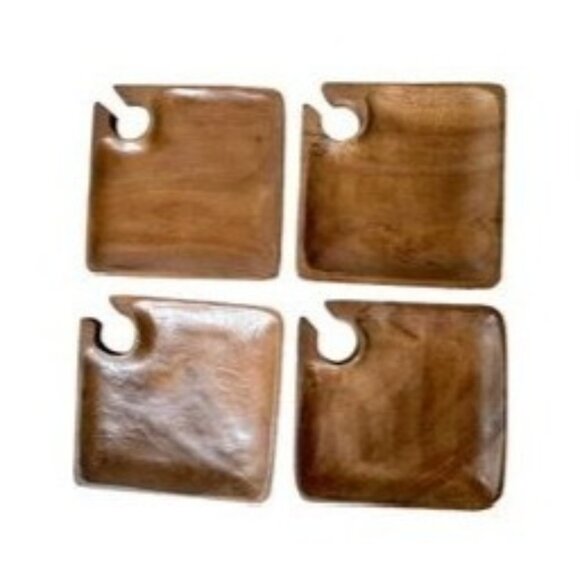 Pottery Barn Square Wood Mingling Hors d'oeuvres Appetizer Wine Holder Plate - 4 - Picture 1 of 9